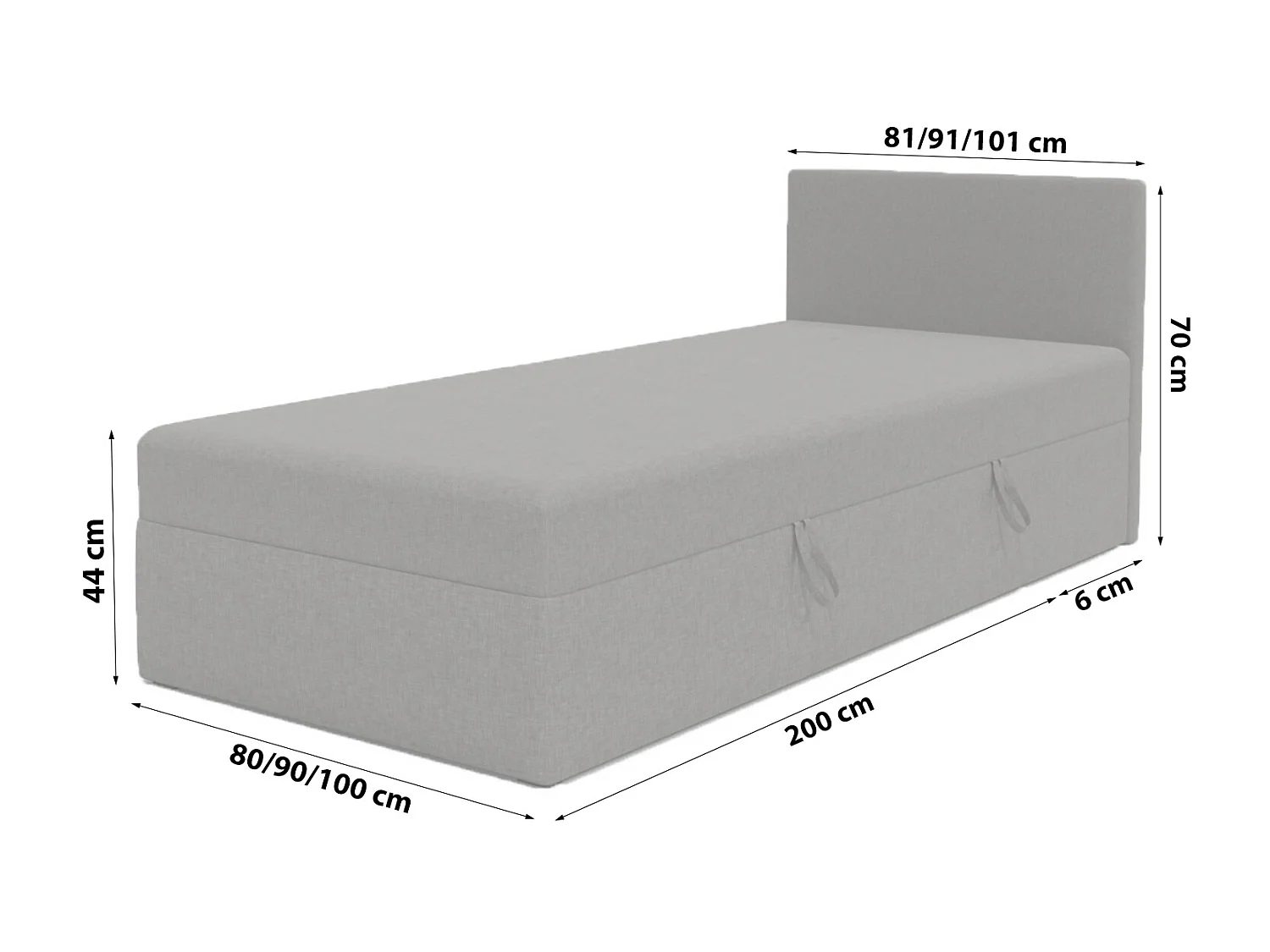 BOX BETT mit Bettkästen Menorca mini basic 90x200 cm, Grau
