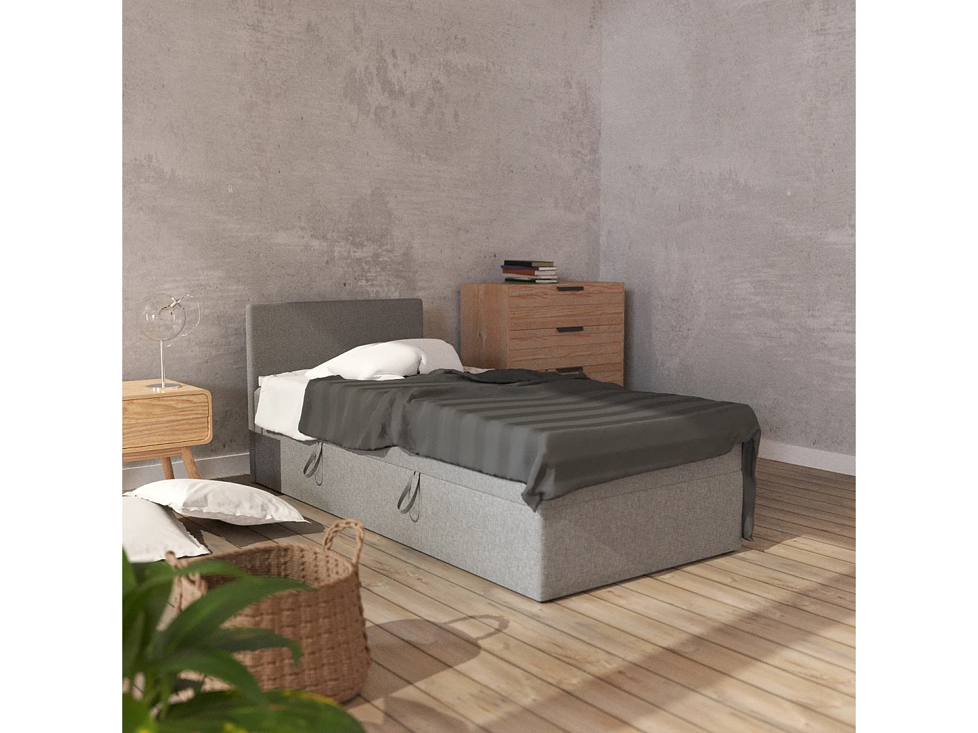 BOX BETT mit Bettkästen Menorca mini basic 90x200 cm, Hellgrau