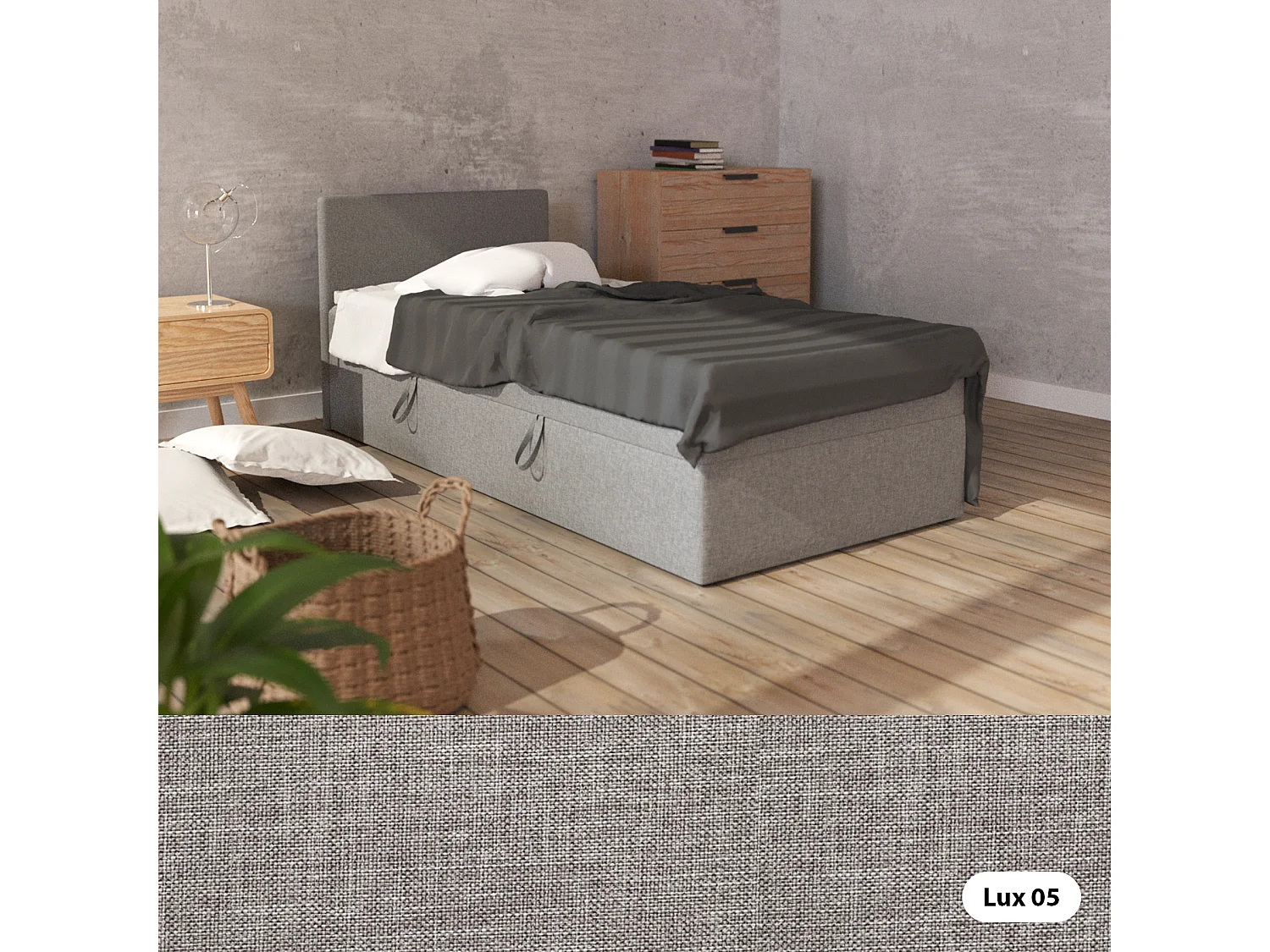 BOX BETT mit Bettkästen Menorca mini basic 90x200 cm, Hellgrau