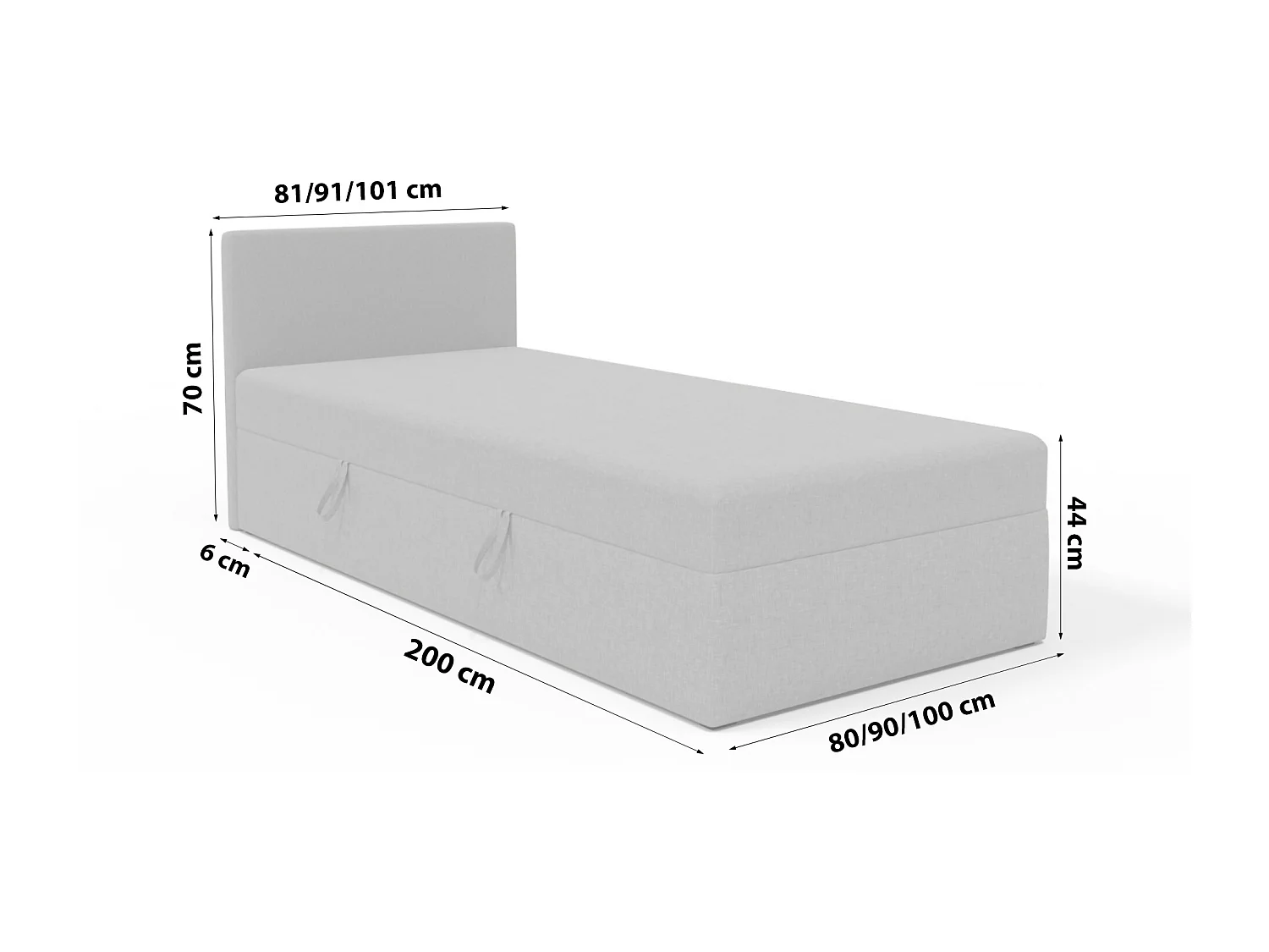 BOX BETT mit Bettkästen Menorca mini basic 90x200 cm, Hellgrau