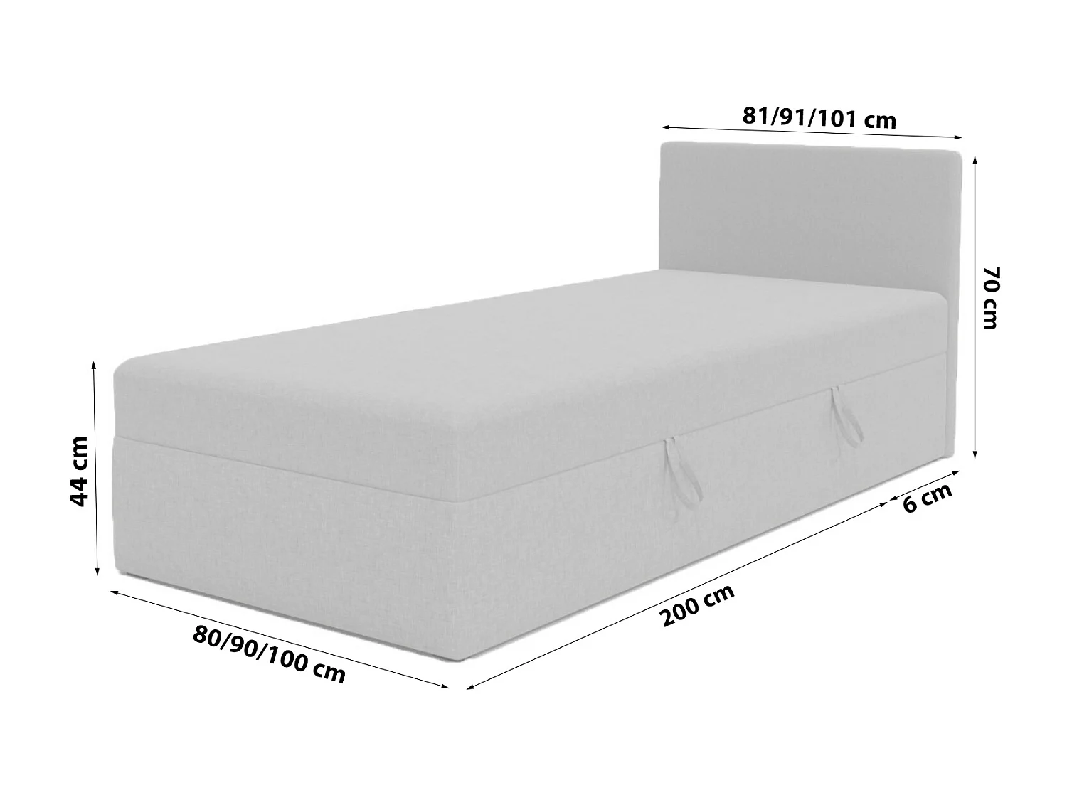 BOX BETT mit Bettkästen Menorca mini basic 80x200 cm, Hellgrau
