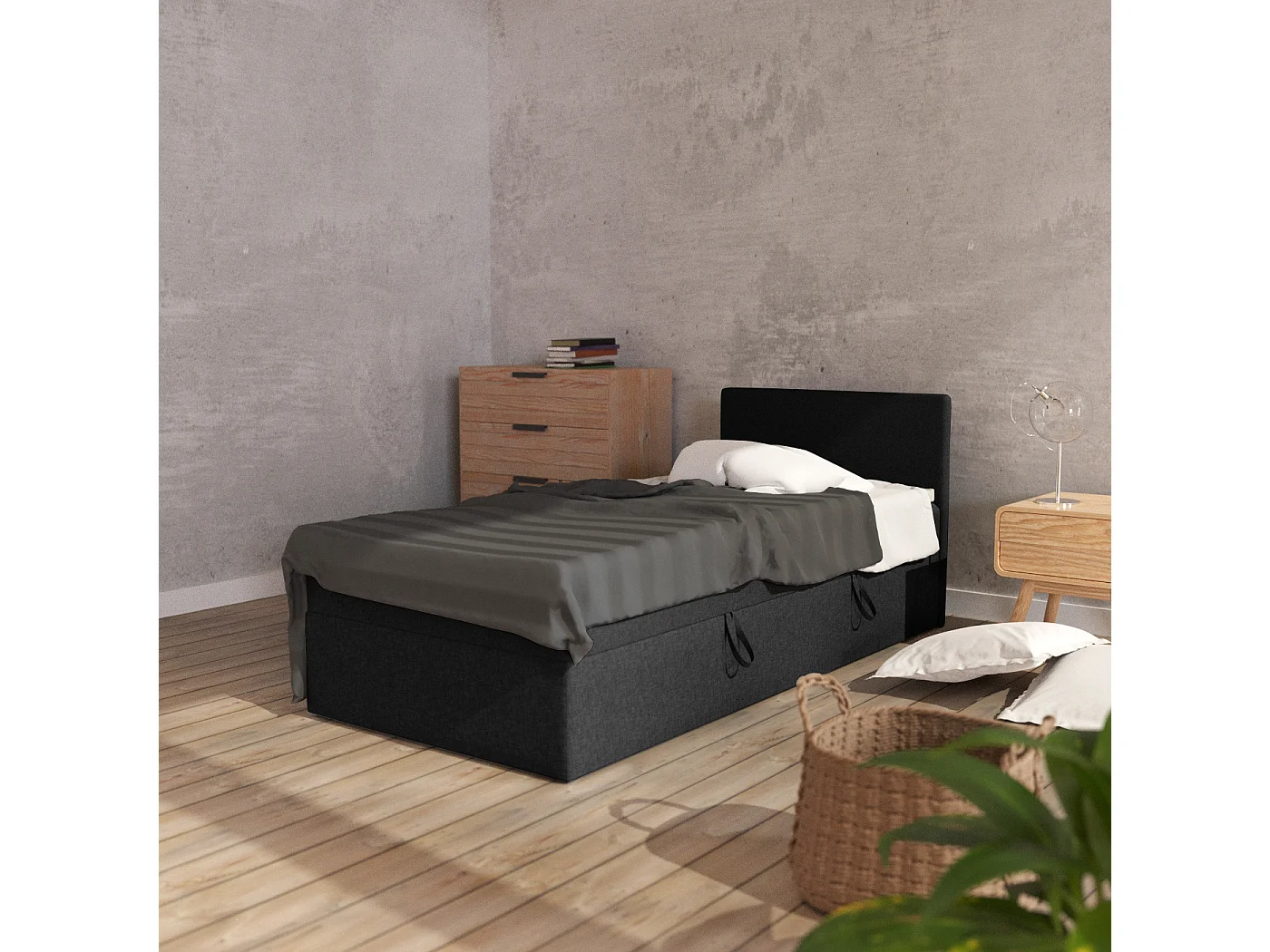 BOX BETT mit Bettkästen Menorca mini basic 80x200 cm, Schwarz