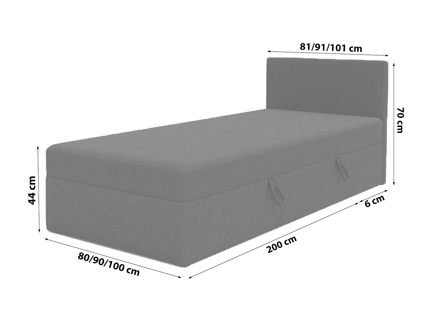 BOX BETT mit Bettkästen Menorca mini basic 80x200 cm, Schwarz
