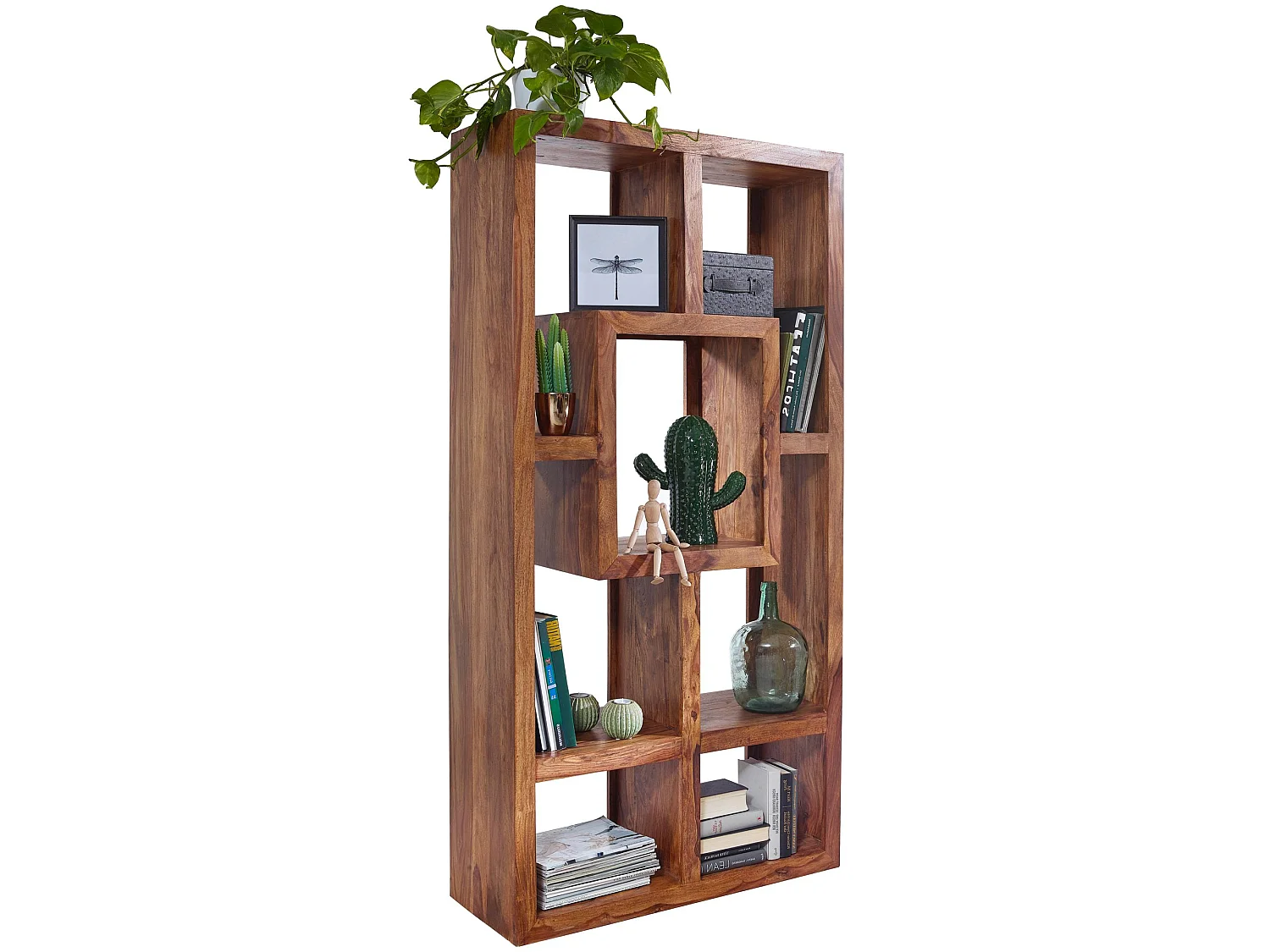 Design Bücherregal Massiv Sheesham 180cm Massivholz Raumteiler Regal