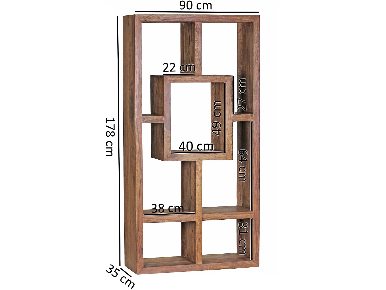 Design Bücherregal Massiv Sheesham 180cm Massivholz Raumteiler Regal