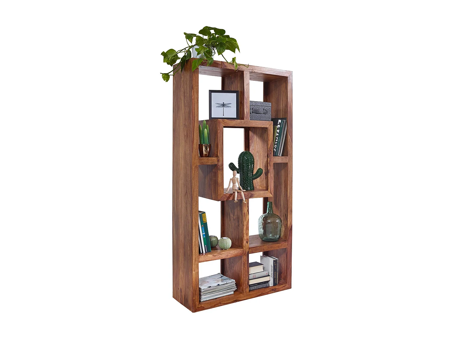 Design Bücherregal Massiv Sheesham 180cm Massivholz Raumteiler Regal