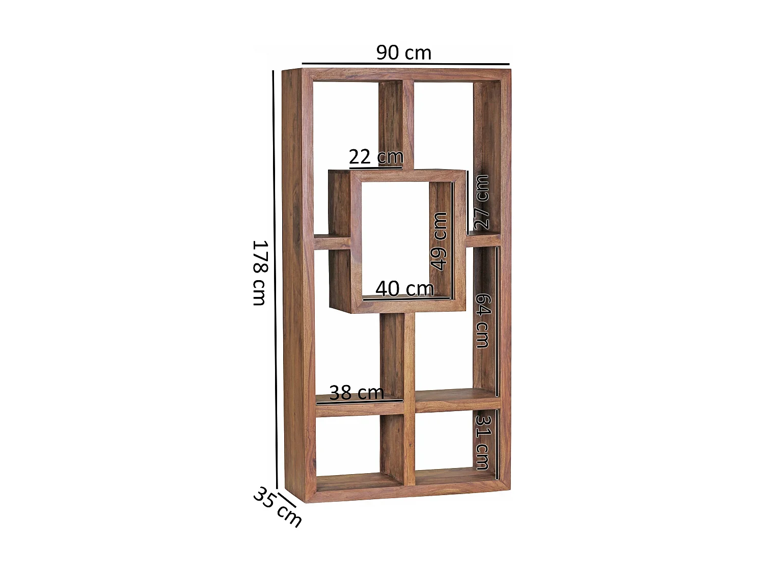 Design Bücherregal Massiv Sheesham 180cm Massivholz Raumteiler Regal