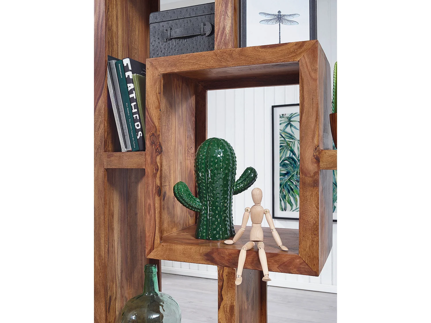 Design Bücherregal Massiv Sheesham 180cm Massivholz Raumteiler Regal