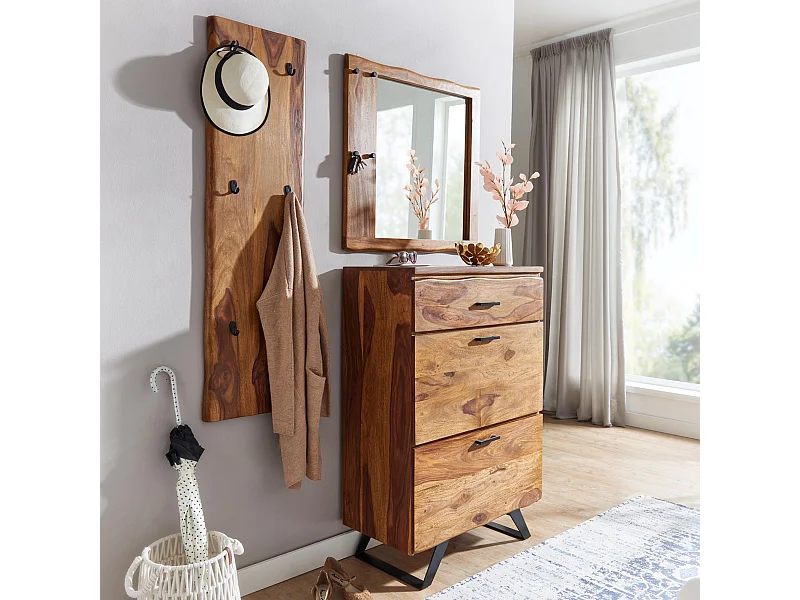Garderoben Set Holz Massiv Wandgarderobe Kommode Flurgarderobe Spiegel