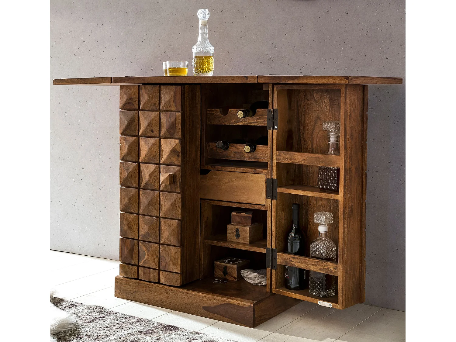 Bar de Maison Bois Massif 65x91x50 cm Bar Vin Pliable Meuble Spiritueux