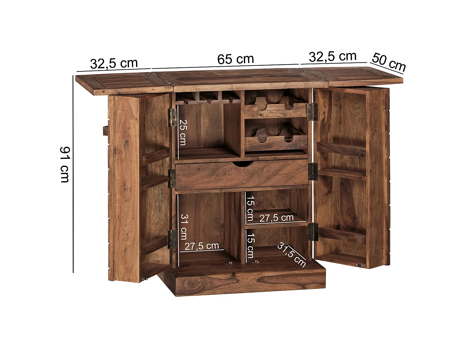 Bar de Maison Bois Massif 65x91x50 cm Bar Vin Pliable Meuble Spiritueux