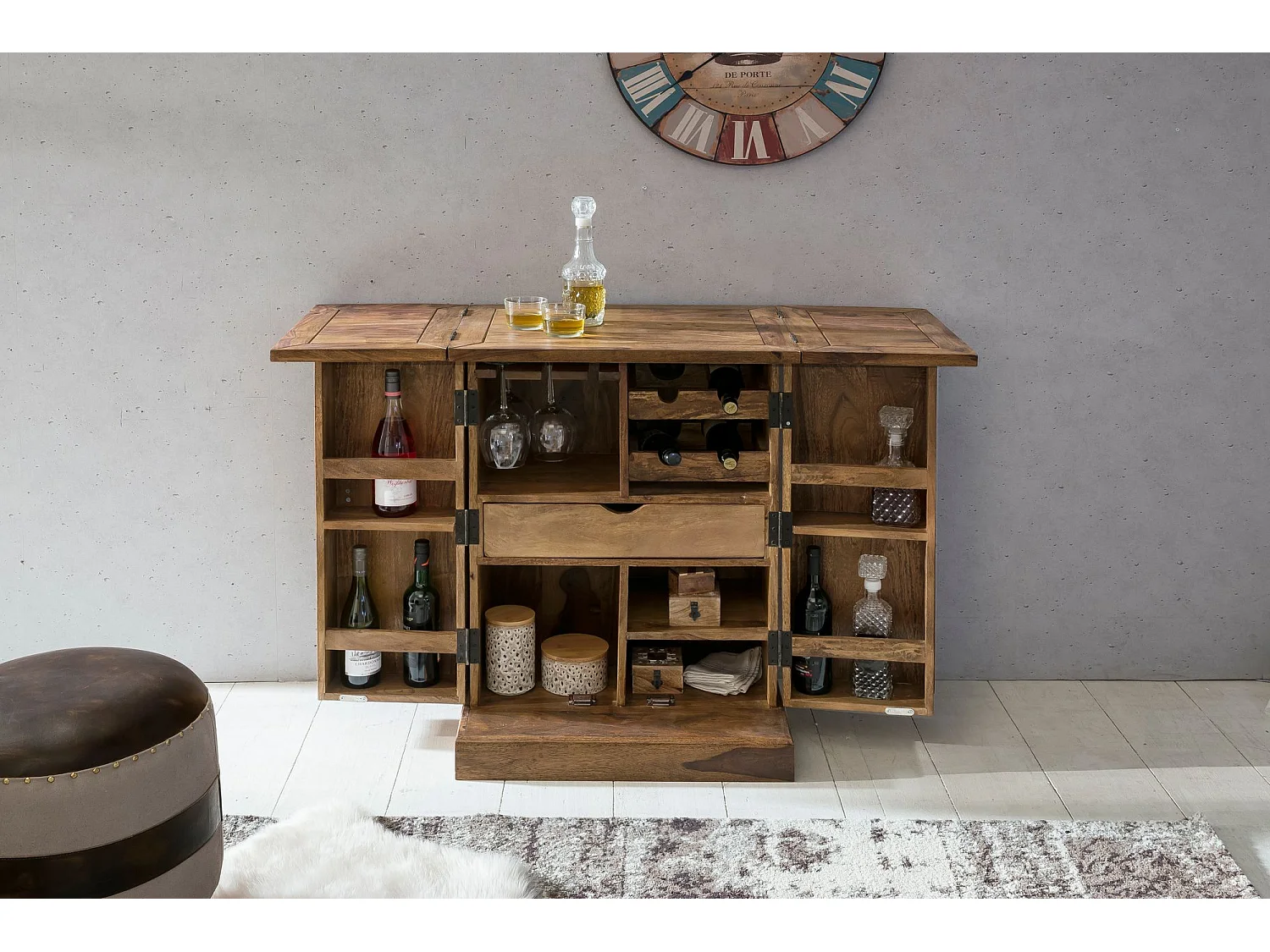 Bar de Maison Bois Massif 65x91x50 cm Bar Vin Pliable Meuble Spiritueux
