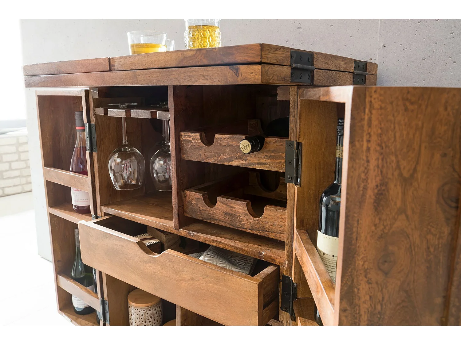 Bar de Maison Bois Massif 65x91x50 cm Bar Vin Pliable Meuble Spiritueux