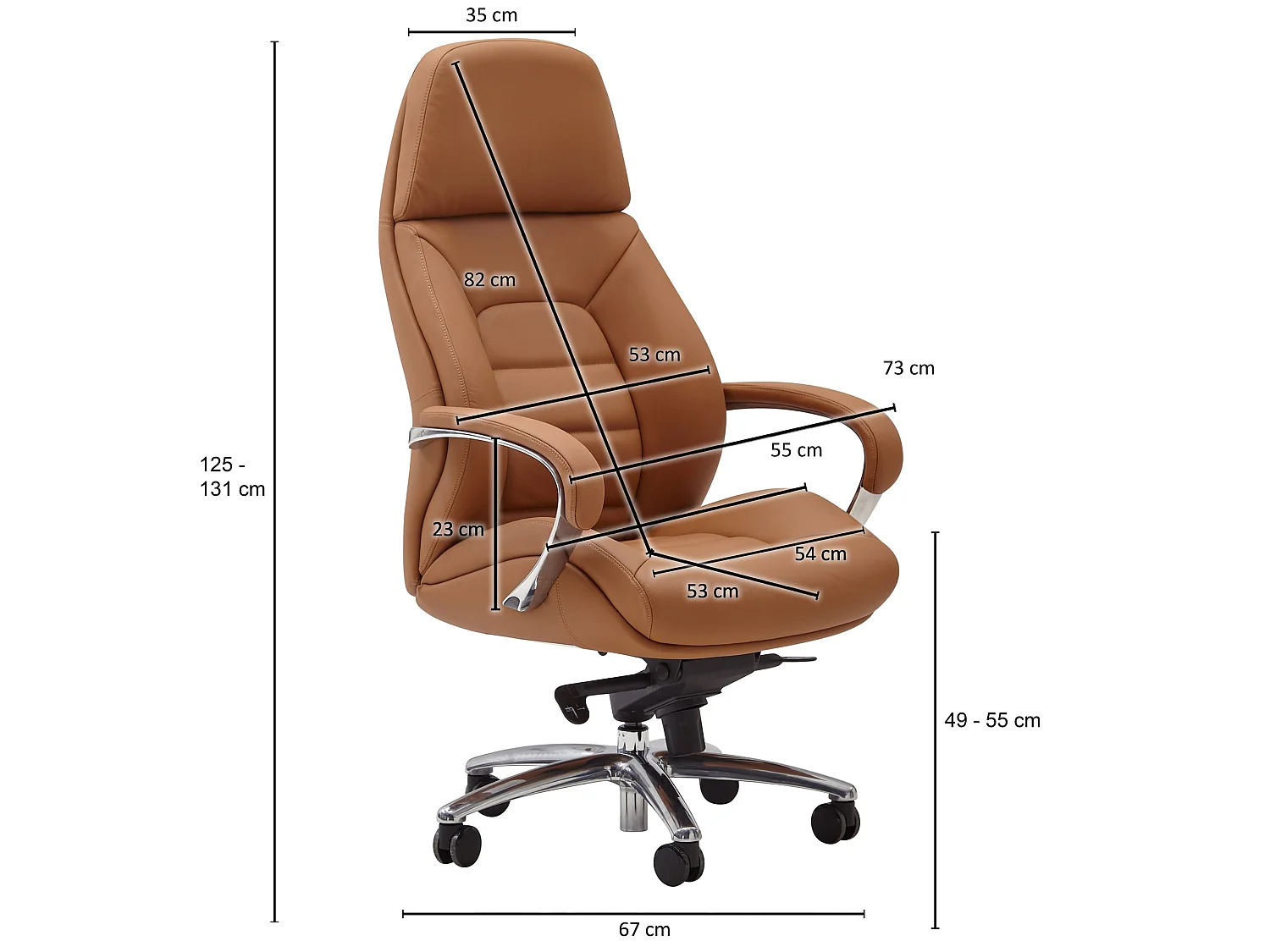 Bürostuhl Chefsessel Echtleder Caramel Ergonomisch XXL Drehstuhl 120 kg