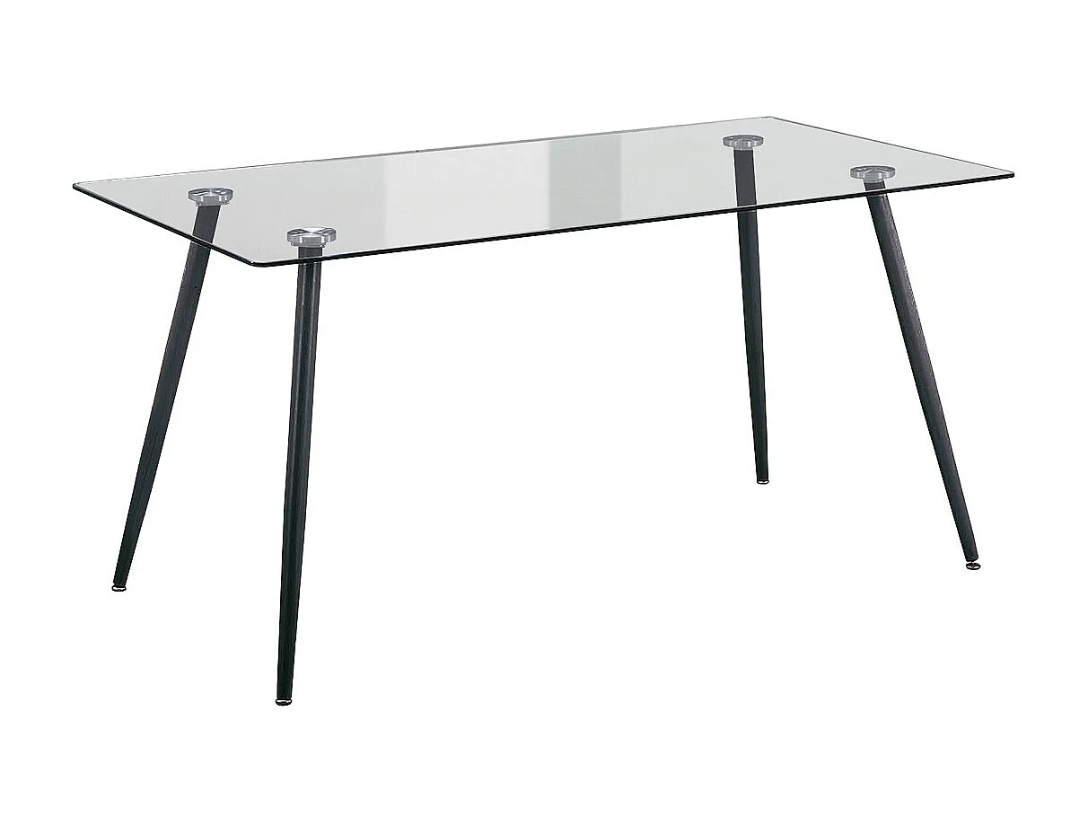 Table à manger, table de repas en verre trempé, pieds en métal noir - L. 140 x P. 80 cm