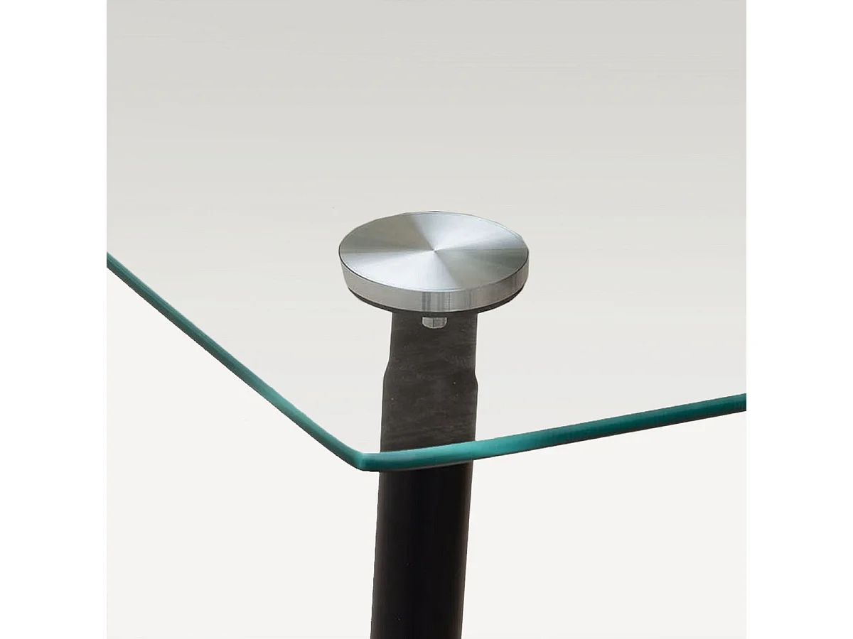 Table à manger, table de repas en verre trempé, pieds en métal noir - L. 140 x P. 80 cm