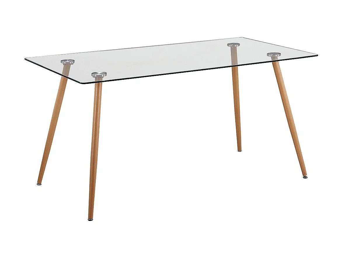 Table à manger, table de repas en verre et pieds métal coloris chêne cambrian