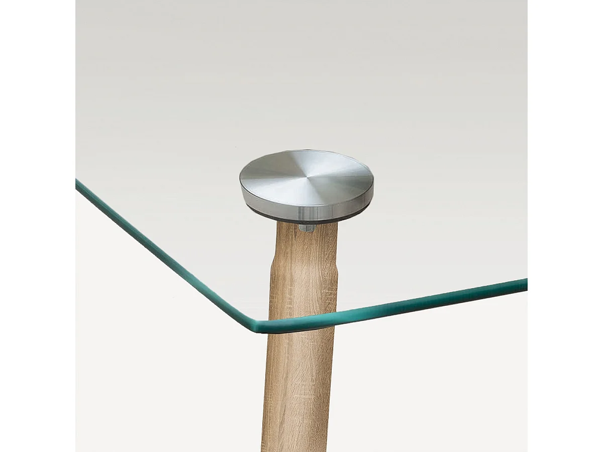 Table à manger, table de repas en verre et pieds métal coloris chêne cambrian