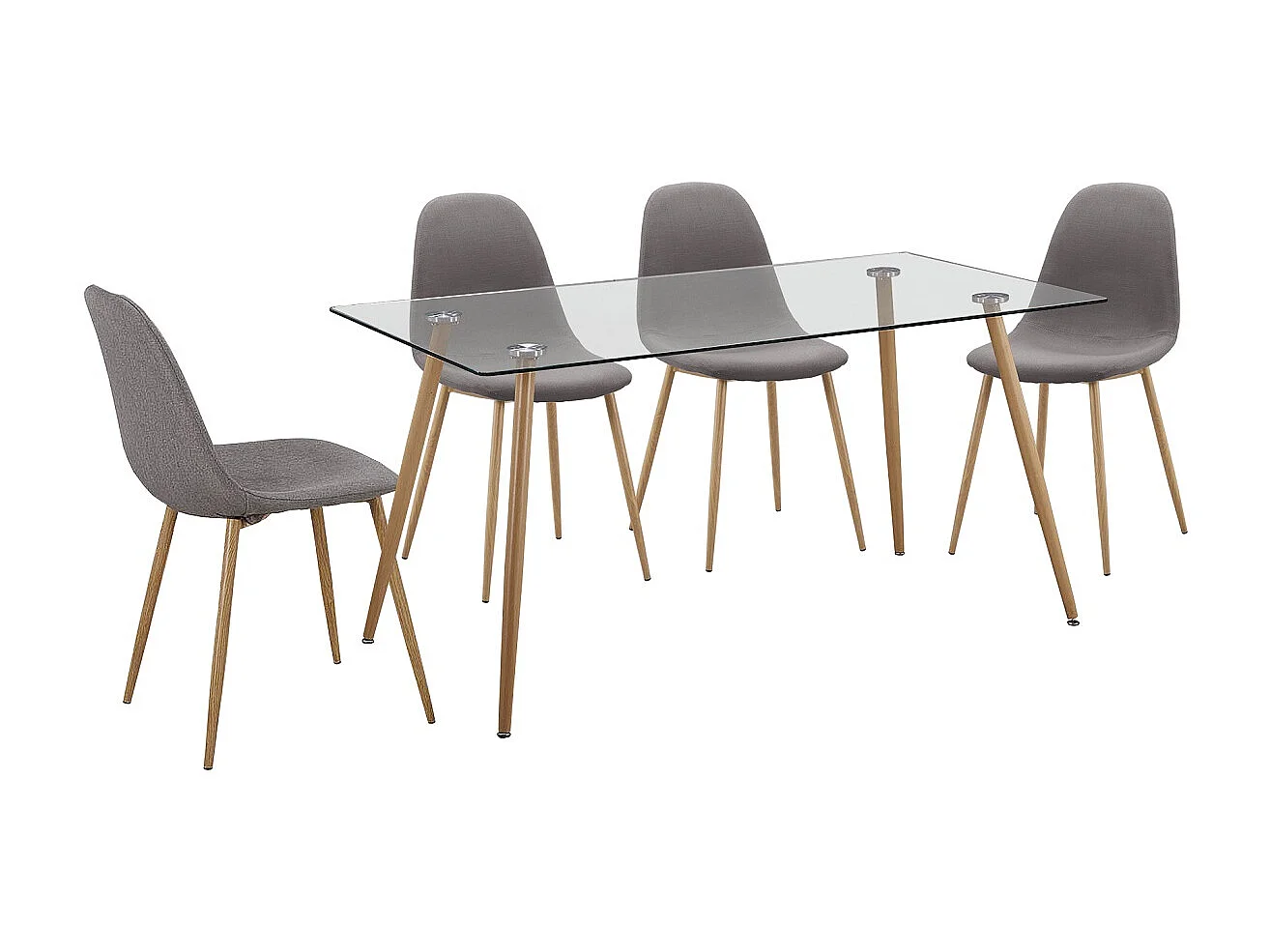 Table à manger, table de repas en verre et pieds métal coloris chêne cambrian