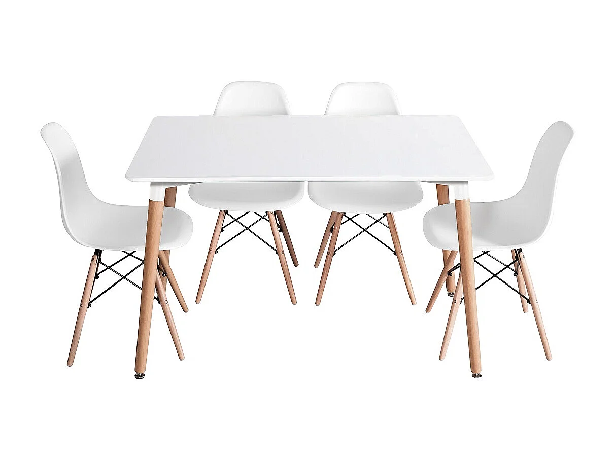 Table à manger coloris laqué blanc, pieds en bois d'hêtre  - L. 120 x P. 80 cm