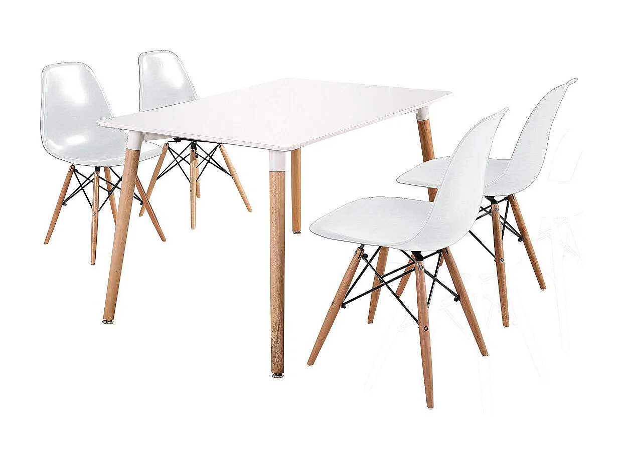 Table à manger coloris laqué blanc, pieds en bois d'hêtre  - L. 120 x P. 80 cm