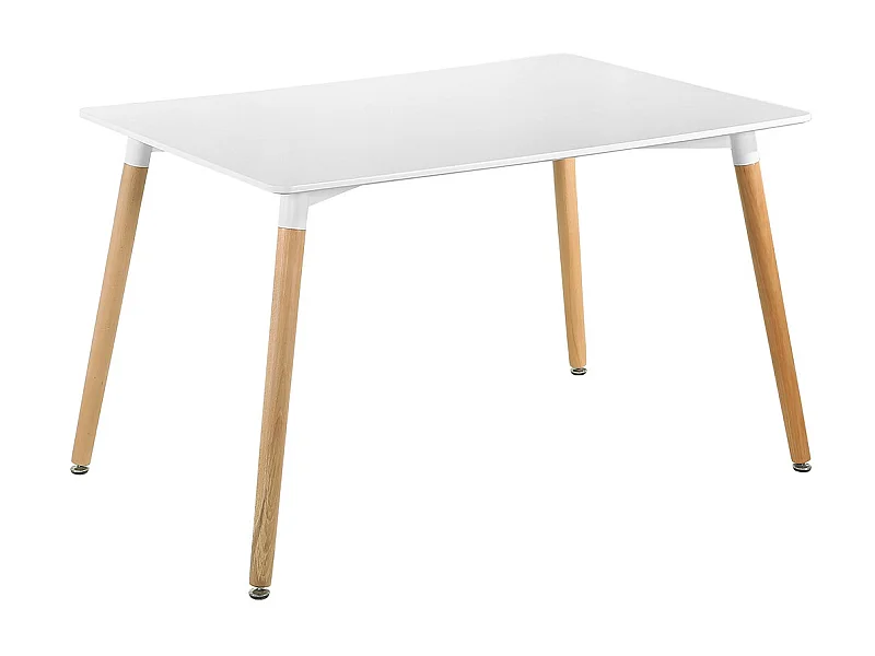 Table à manger coloris laqué blanc, pieds en bois d'hêtre  - L. 120 x P. 80 cm