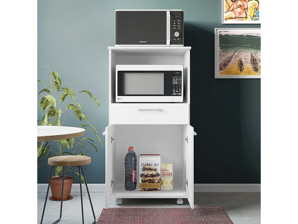 Armoire, placard de rangement avec 2 portes et 1 tiroir coloris blanc