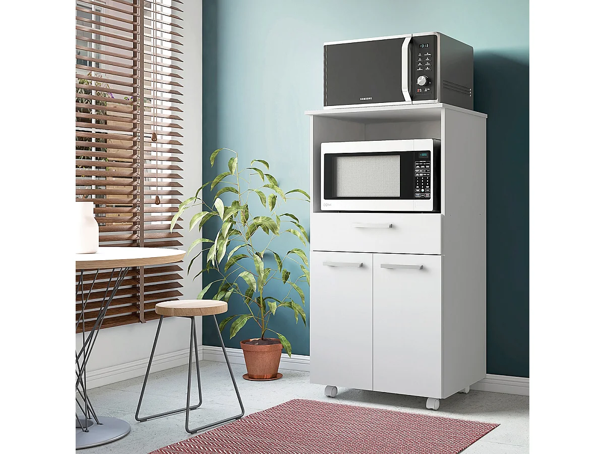 Armoire, placard de rangement avec 2 portes et 1 tiroir coloris blanc