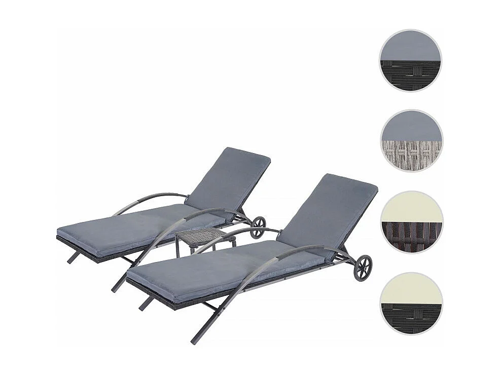 2x Chaises longues HWC-E27 en polyrotin - brun, coussins crème-beige