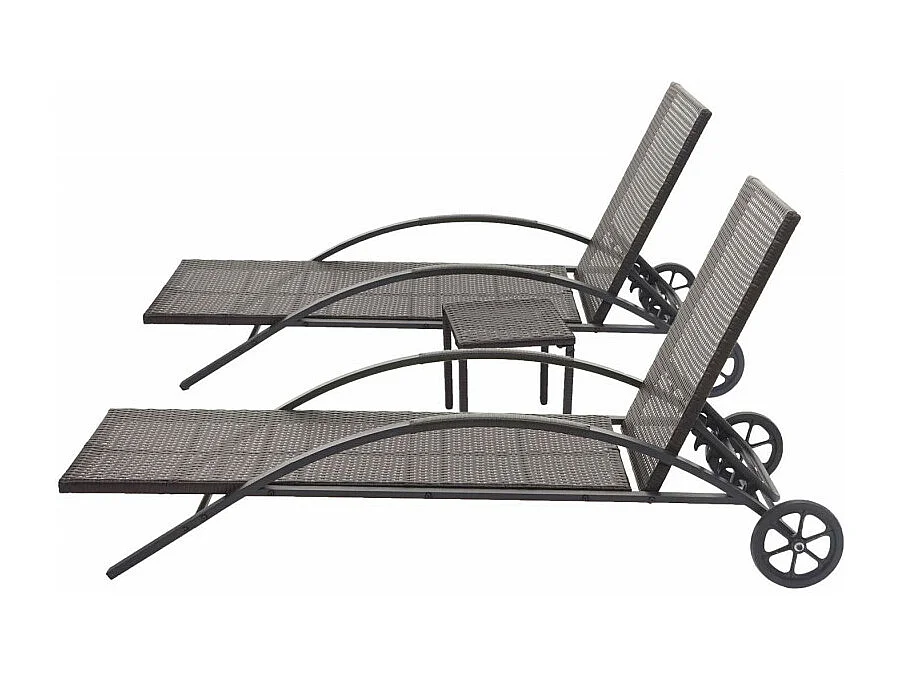 2x Chaises longues HWC-E27 en polyrotin - brun, coussins crème-beige