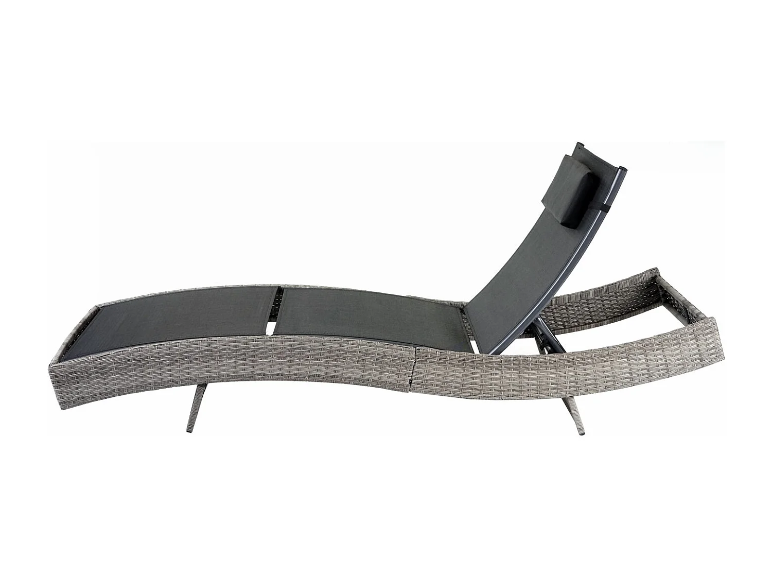Chaise longue Savannah en polyrotin, transat de jardin - gris, textilene noir
