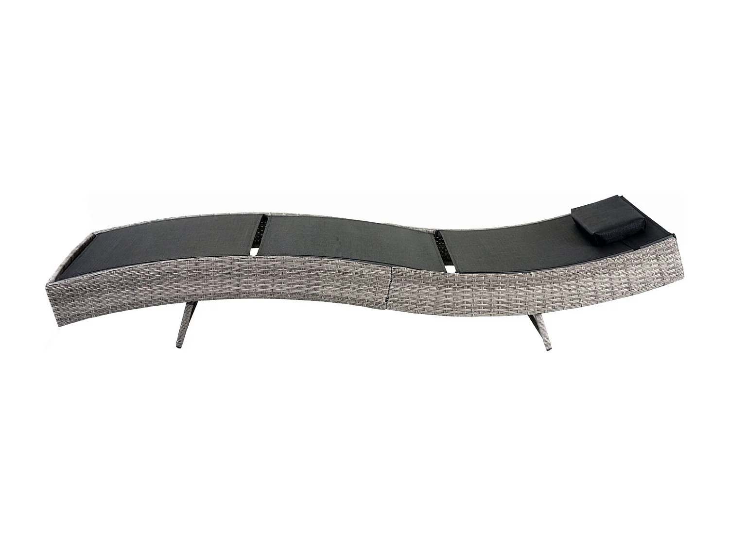 Chaise longue Savannah en polyrotin, transat de jardin - gris, textilene noir