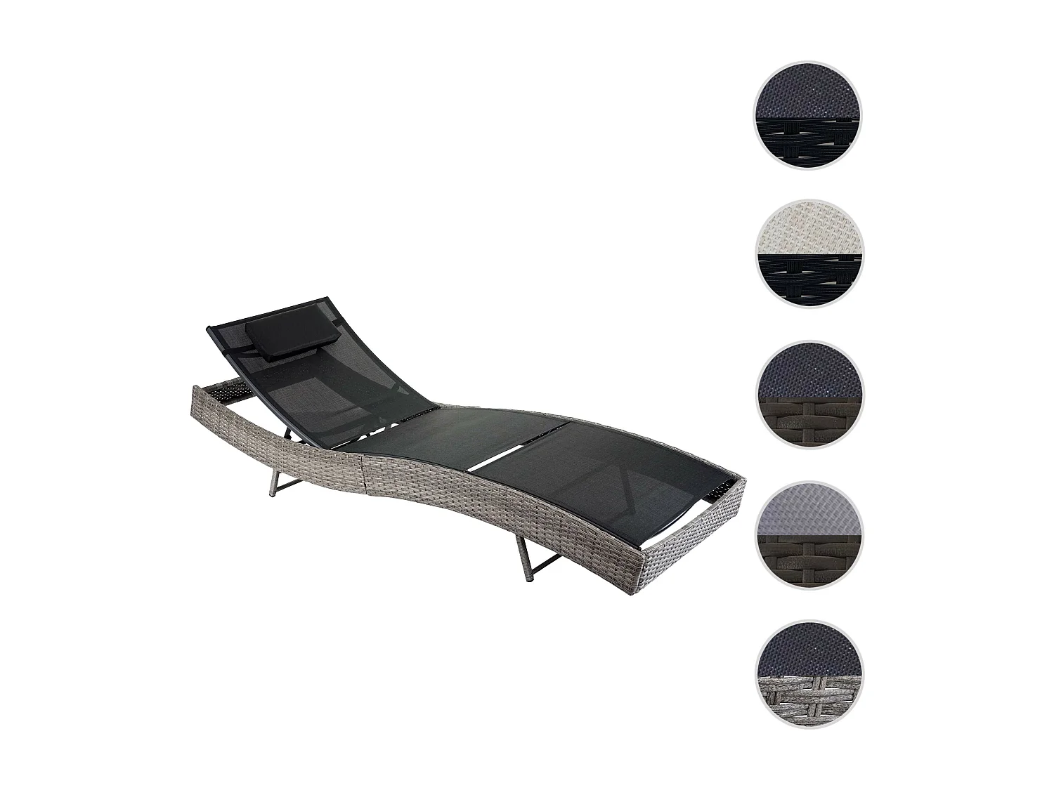 Chaise longue Savannah en polyrotin, transat de jardin - gris, textilene noir