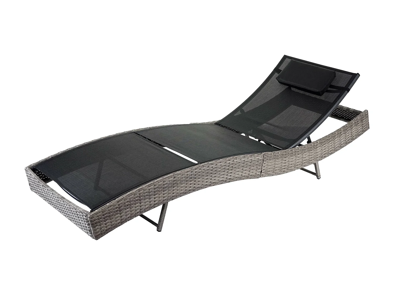 Chaise longue Savannah en polyrotin, transat de jardin - gris, textilene noir