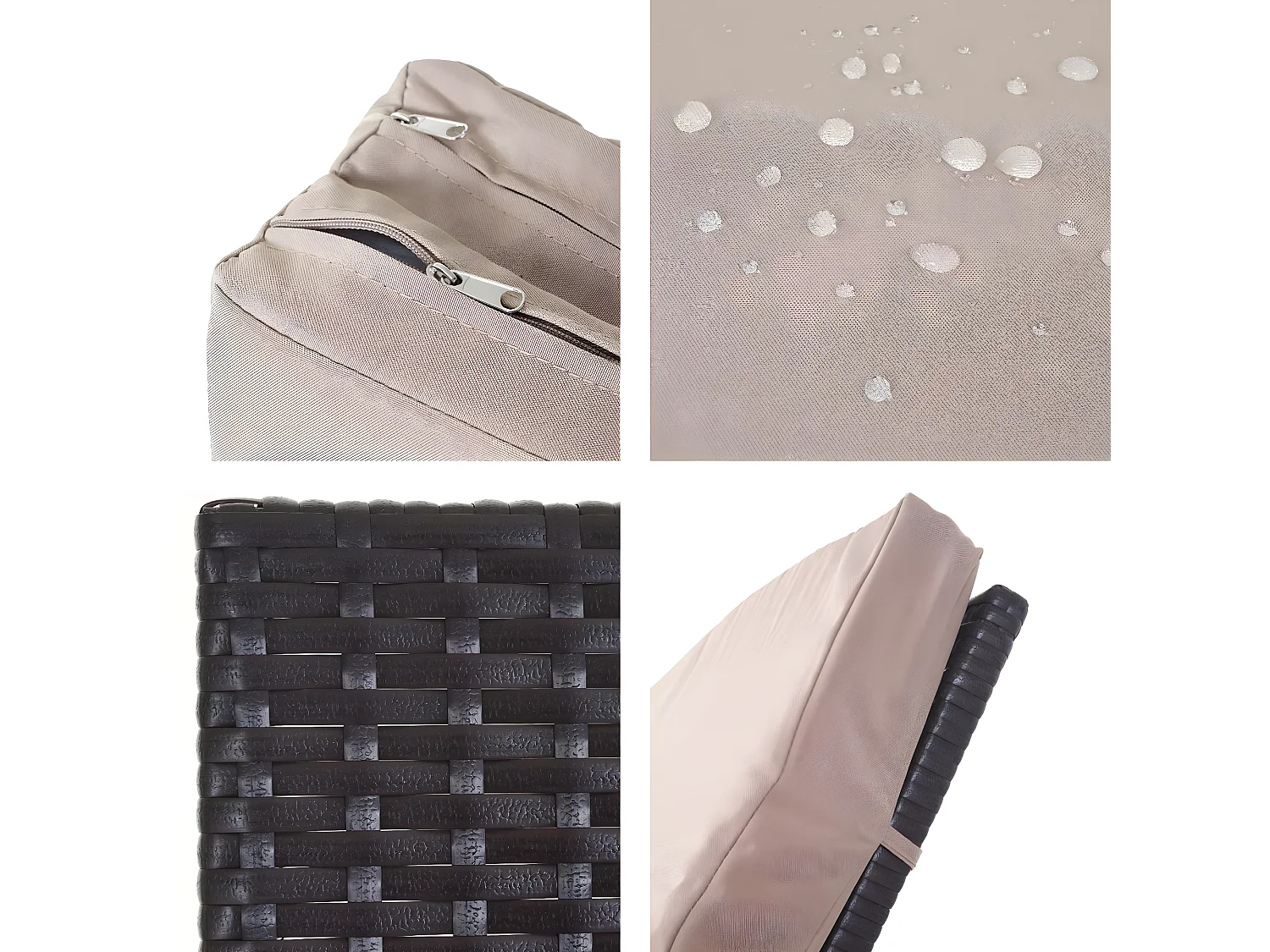 Chaise longue HWC-D80 en polyrotin - marron, coussin beige