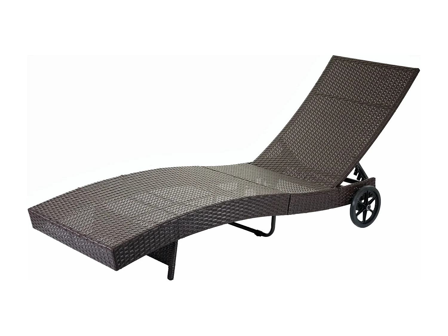 Chaise longue HWC-D80 en polyrotin - marron, coussin beige