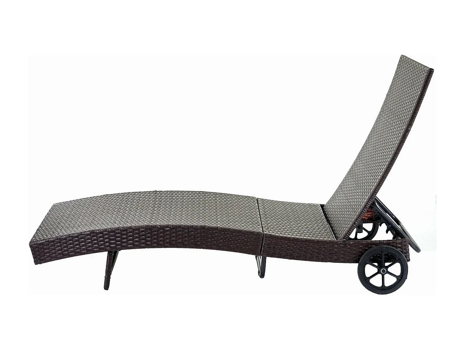 Chaise longue HWC-D80 en polyrotin - marron, coussin beige