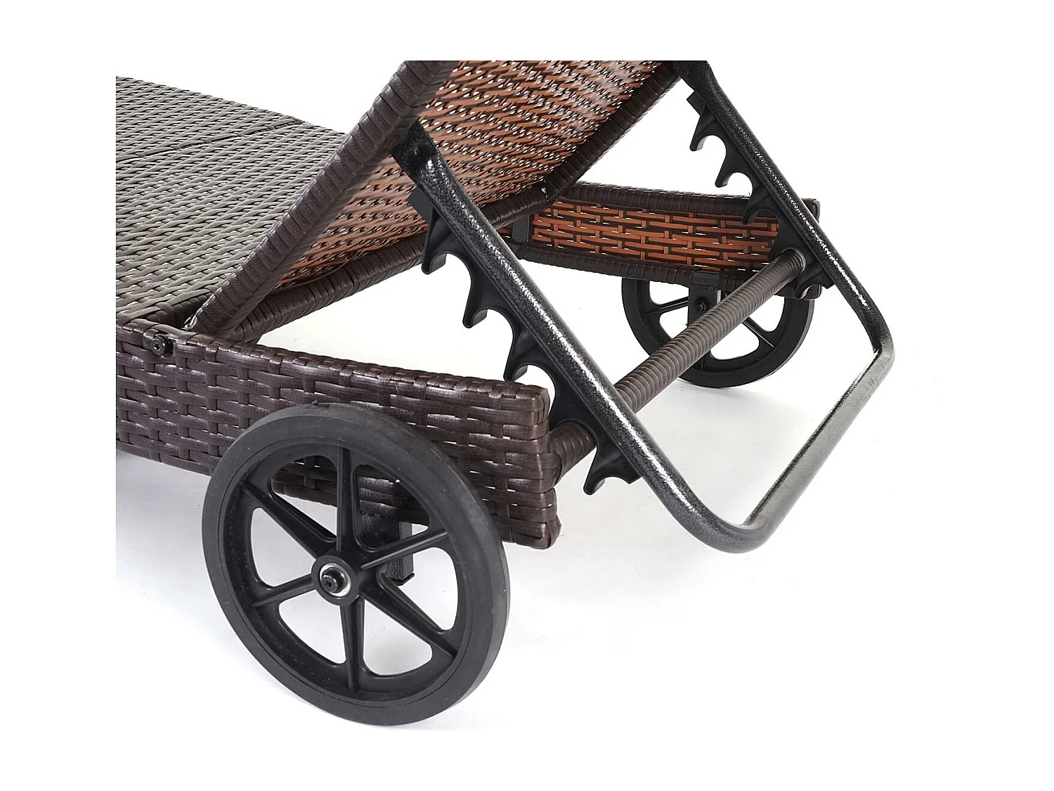 Chaise longue HWC-D80 en polyrotin - marron, coussin beige