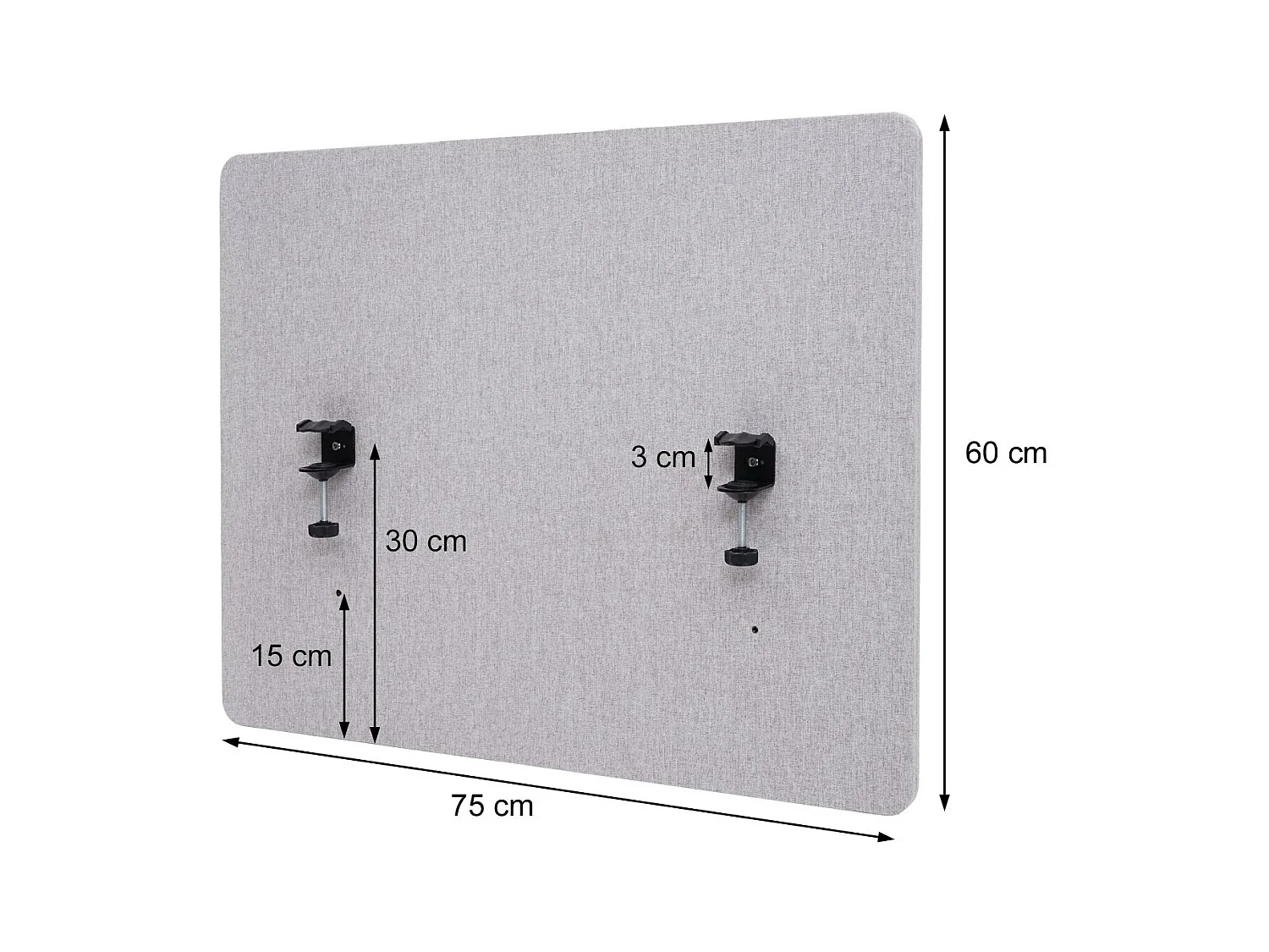 Paroi de séparation acoustique HWC-G75, cloison pour bureaux, Protection visuelle,panneau,tissu - 75x60cm,gris