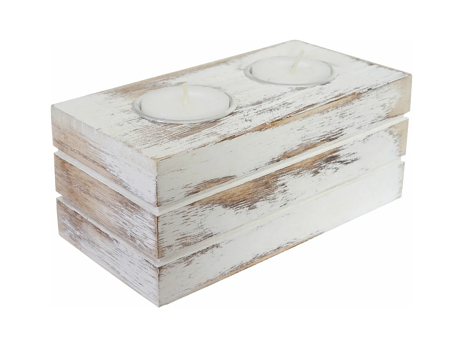 Set 2-1-1 bougeoir pour bougies à chauffe-plat Leuca, style shabby, vintage - blanc