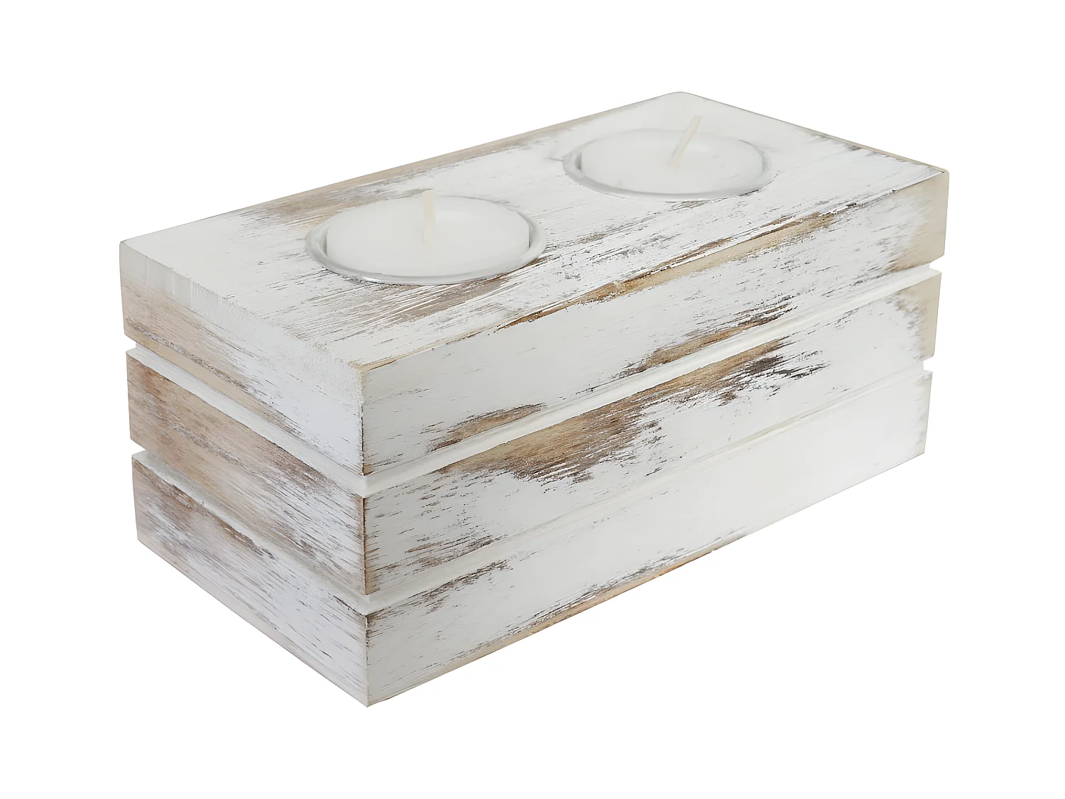 Set 2-1-1 bougeoir pour bougies à chauffe-plat Leuca, style shabby, vintage - blanc