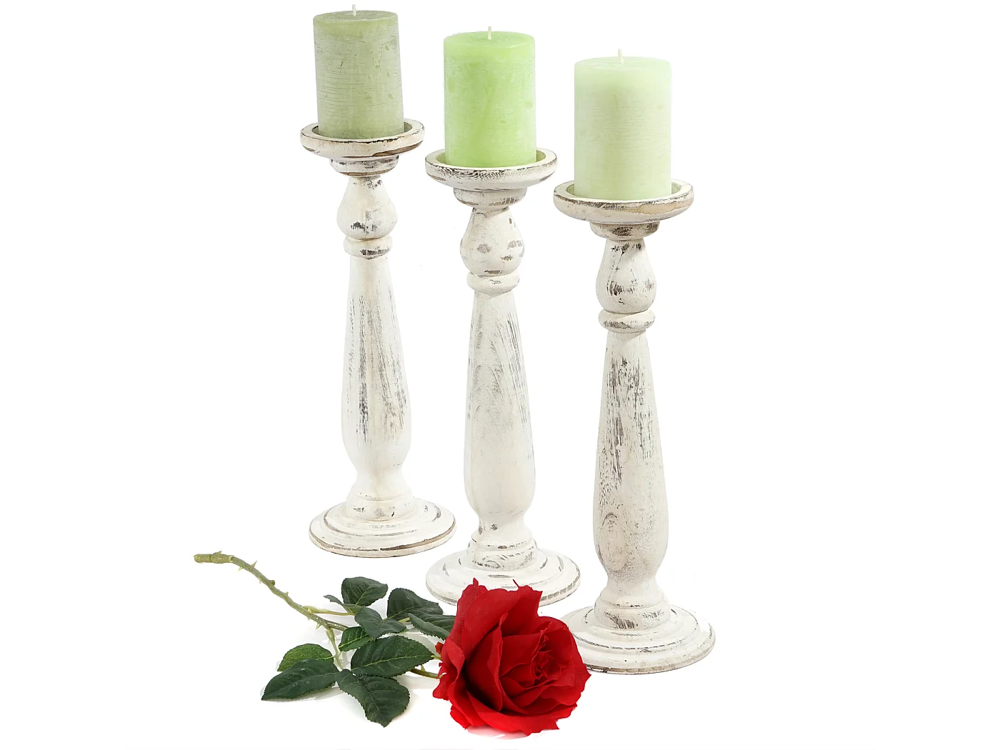 Bougeoir candélabre T360, romantique, 3 parties, style shabby, hauteur 35cm - blanc