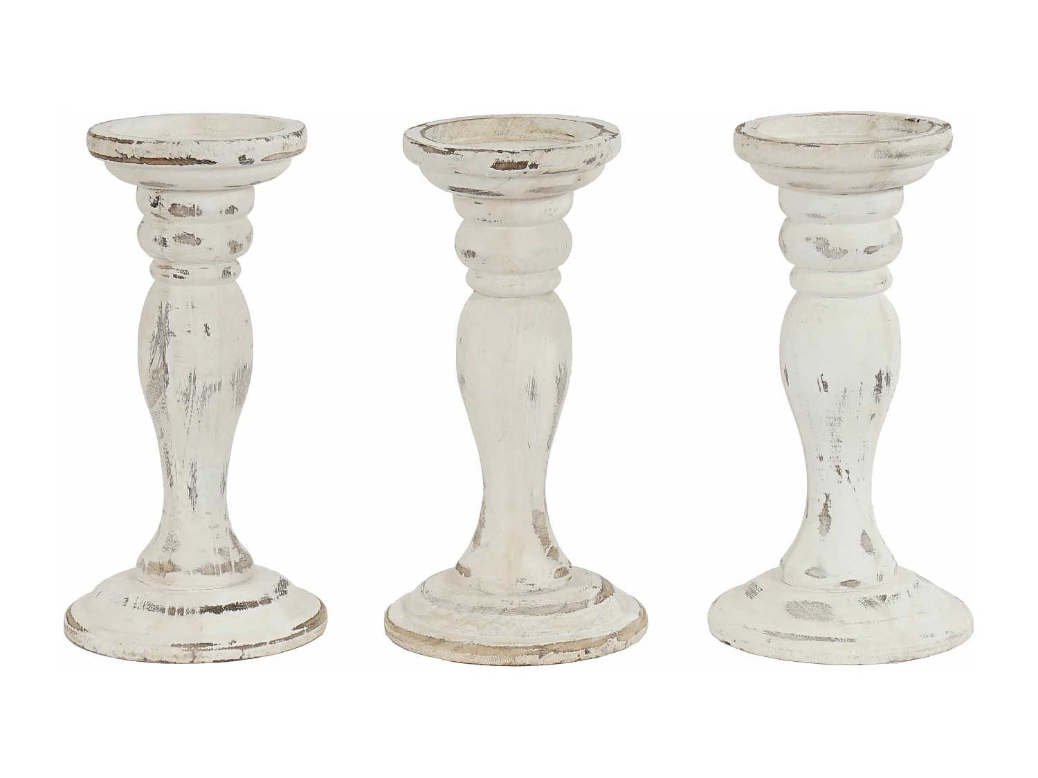 Bougeoir candélabre T361, romantique, 3 parties, style shabby, hauteur 24cm - blanc