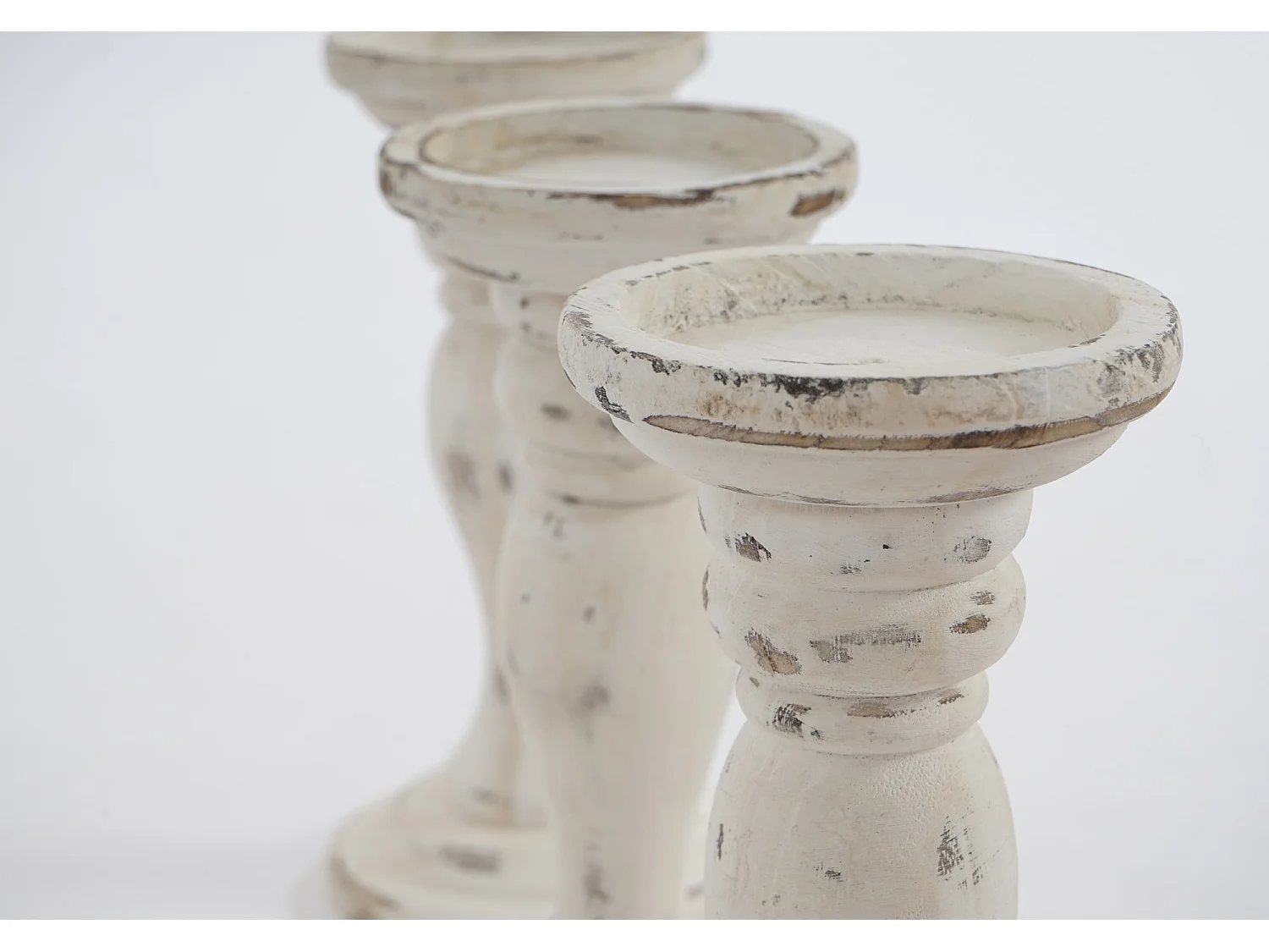 Bougeoir candélabre T361, romantique, 3 parties, style shabby, hauteur 24cm - blanc