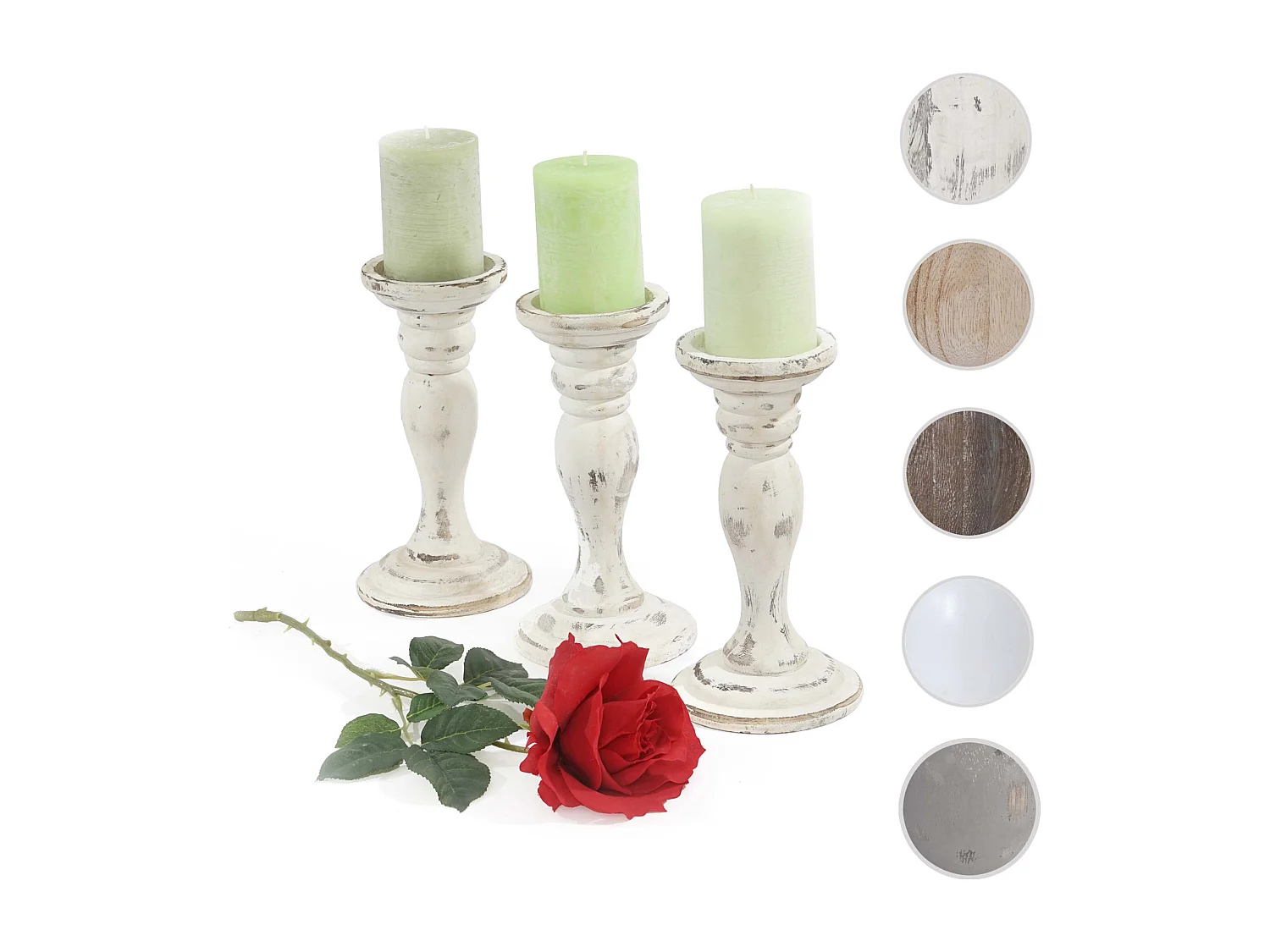 Bougeoir candélabre T361, romantique, 3 parties, style shabby, hauteur 24cm - blanc