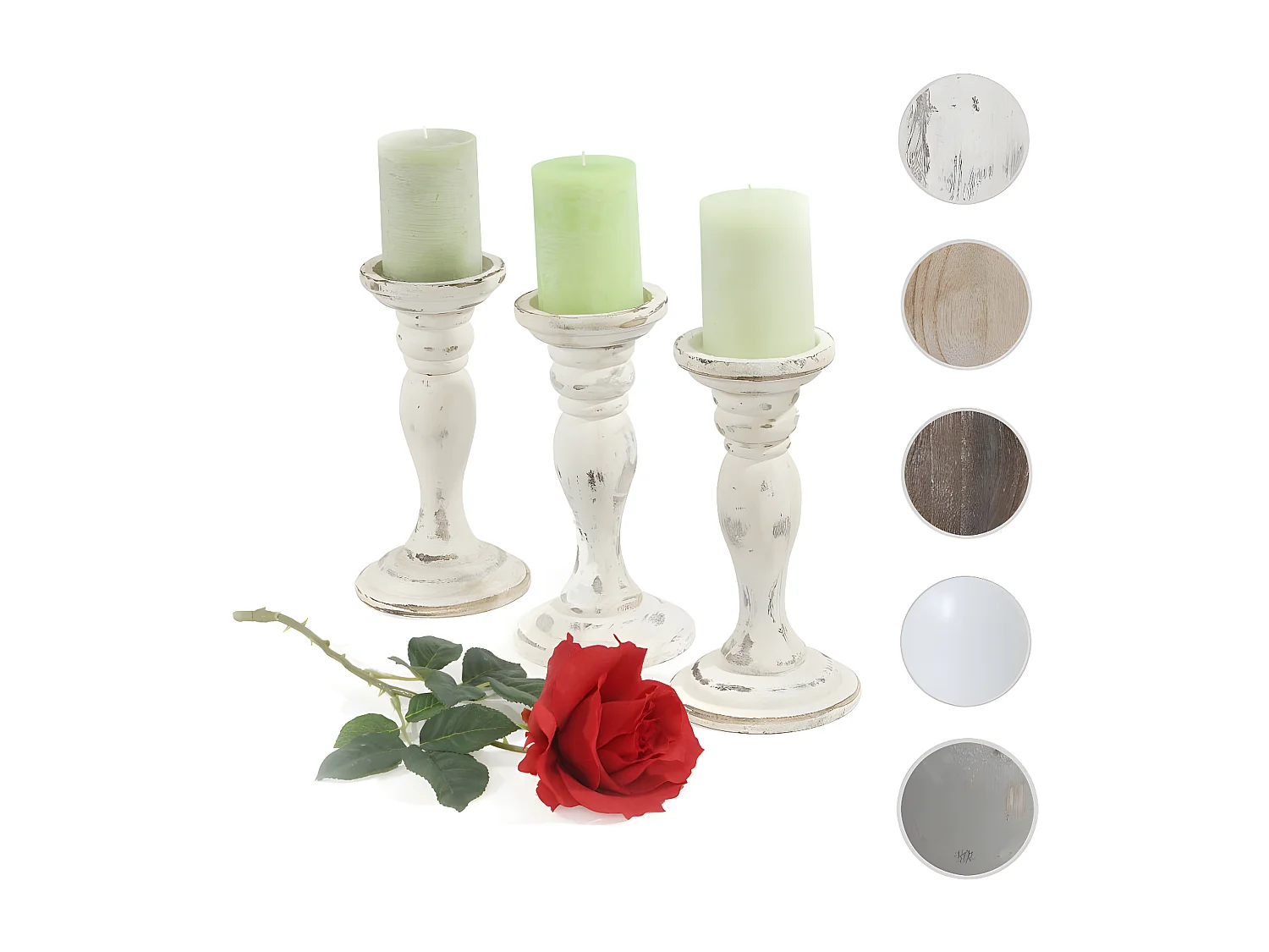 Bougeoir candélabre T361, romantique, 3 parties, style shabby, hauteur 24cm - blanc