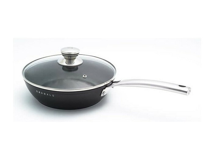 Sauteuse aluminium antiadhésive 28 cm noir mat avec couvercle en verre
