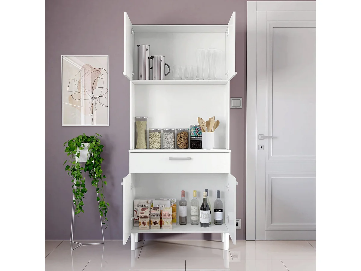 Armoire, placard de rangement avec 1 tiroir et 4 portes coloris blanc