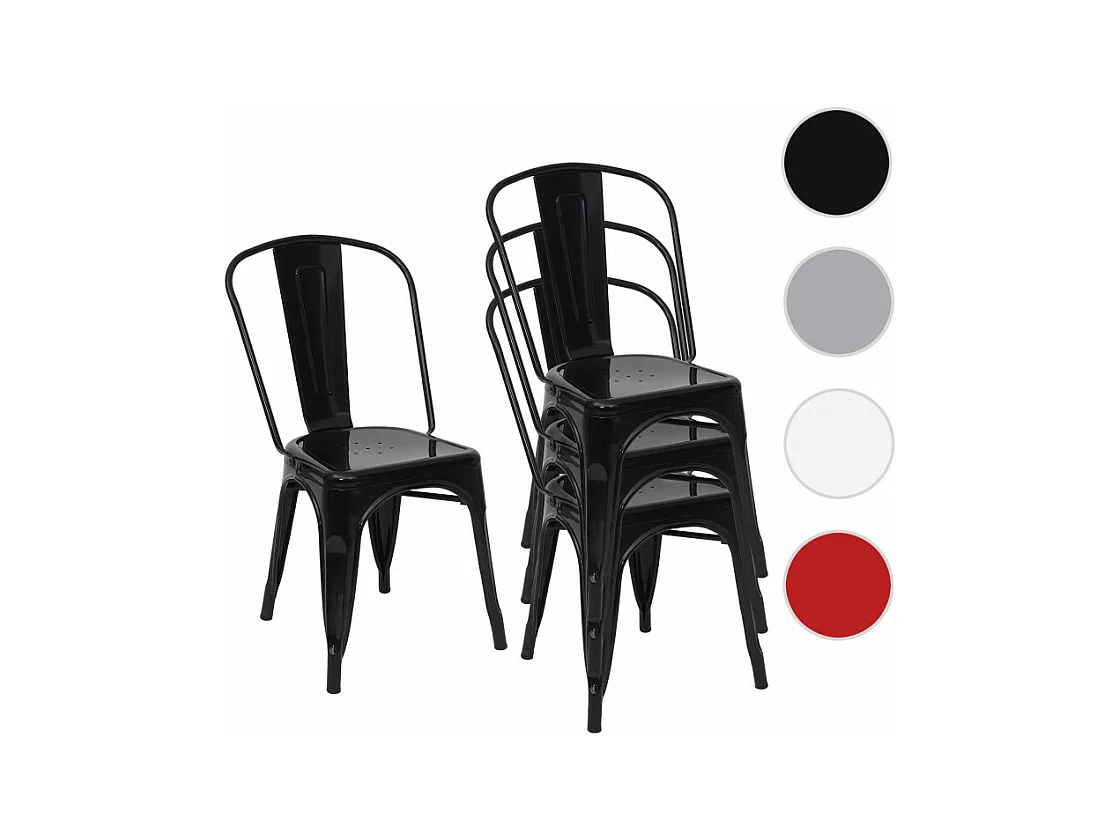 4x chaise de bistro HWC-A73, chaise empilable, métal, design industriel - gris