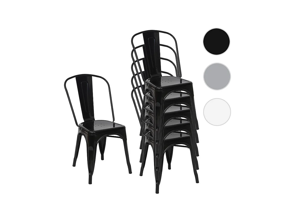 6x chaise de bistro HWC-A73, chaise empilable, métal, design industriel ~ gris